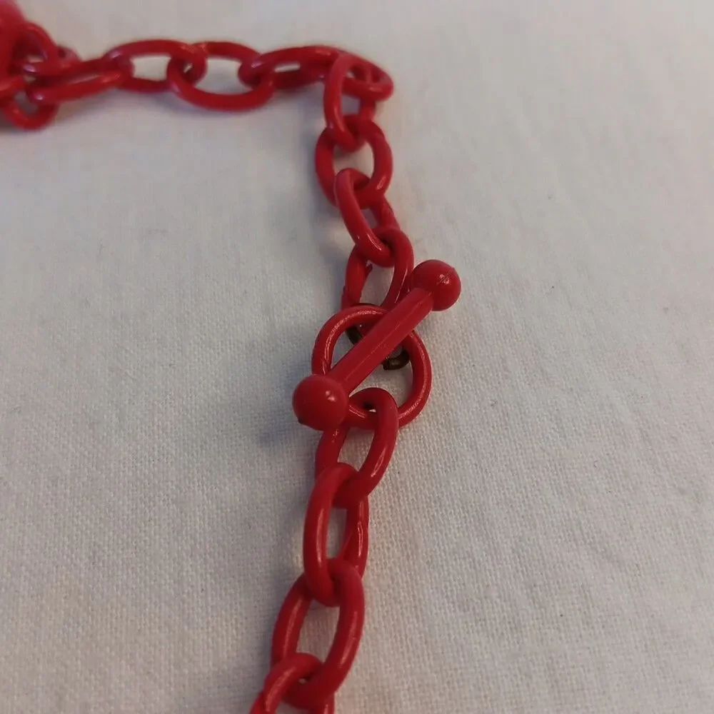 1930s-1940s Red Celluloid Clog Necklace Choker Plastic Whimsical 15in Red Shoes